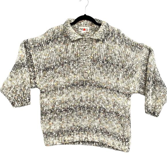 VTG Y2K Sweater 22 Acrylic Gray Chunky Marled Knit Boho Hipster Grannycore 90s - Picture 7 of 12